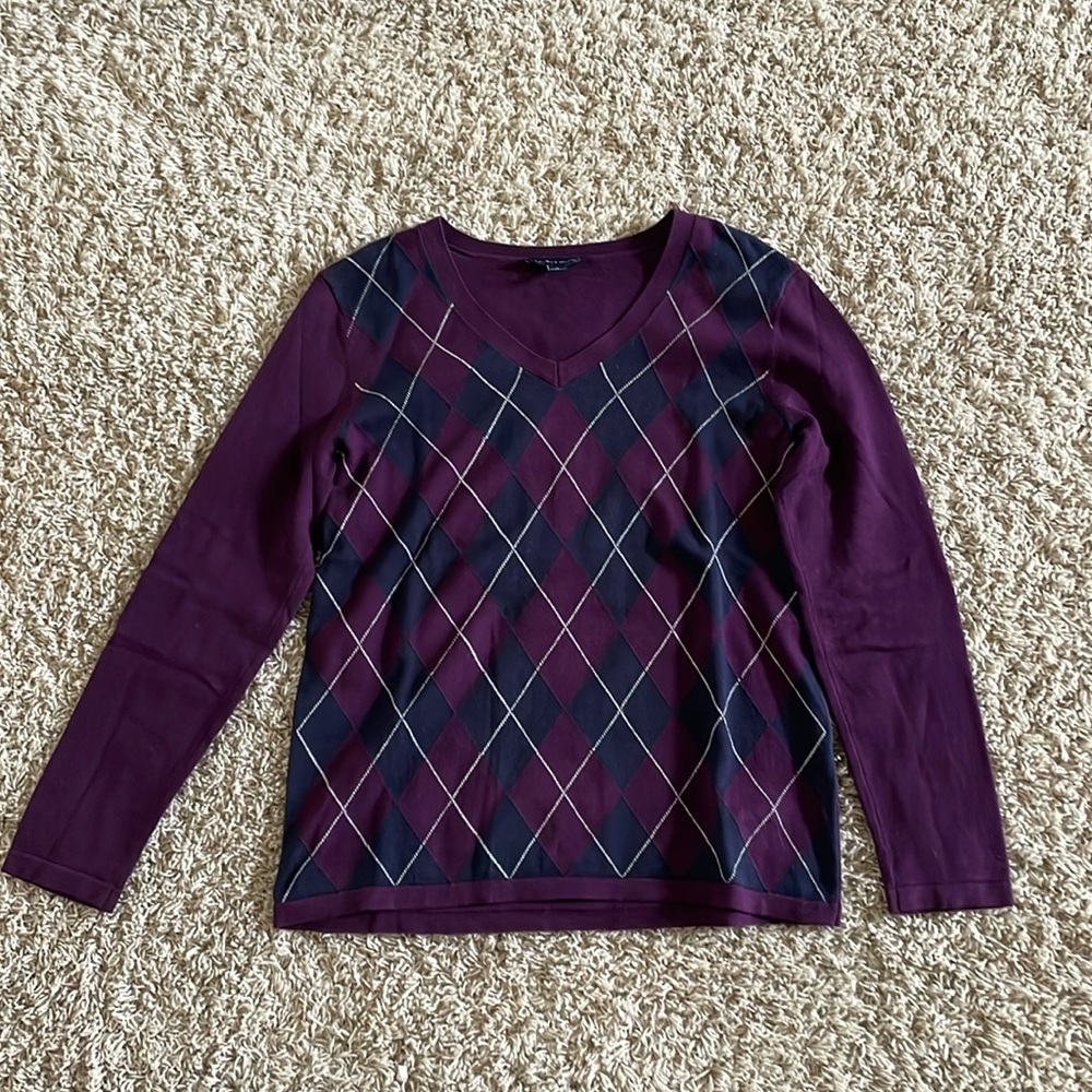 Tommy Hilfiger Purple Argyle V neck Sweater